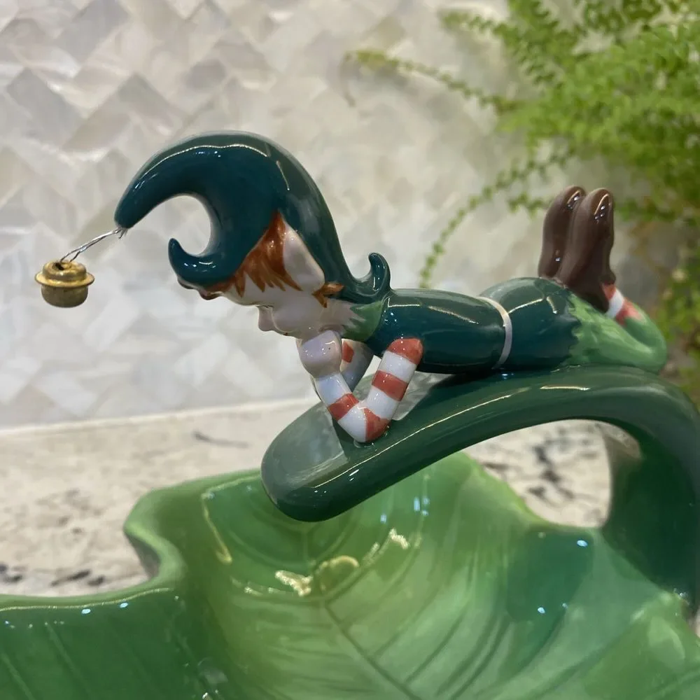 Department 56 Elf pixie Candy‎ Dish Green Clover Christmas St Patrick's Ceramic